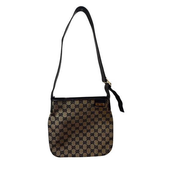 Authentic Gucci GG Supreme Canvas & Leather Shoulder Bag Beige/Black Adjustable - Picture 1 of 10